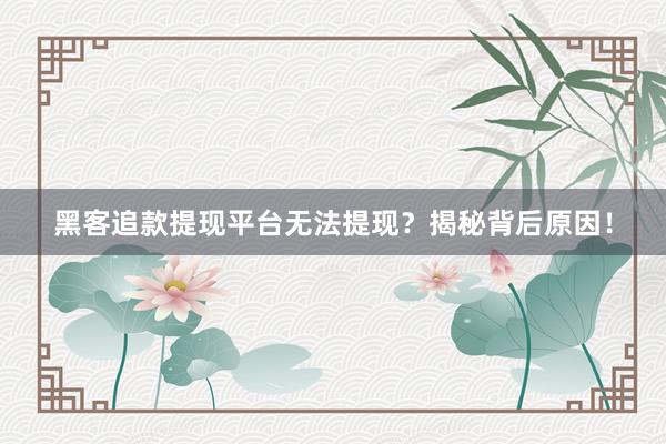 黑客追款提现平台无法提现？揭秘背后原因！